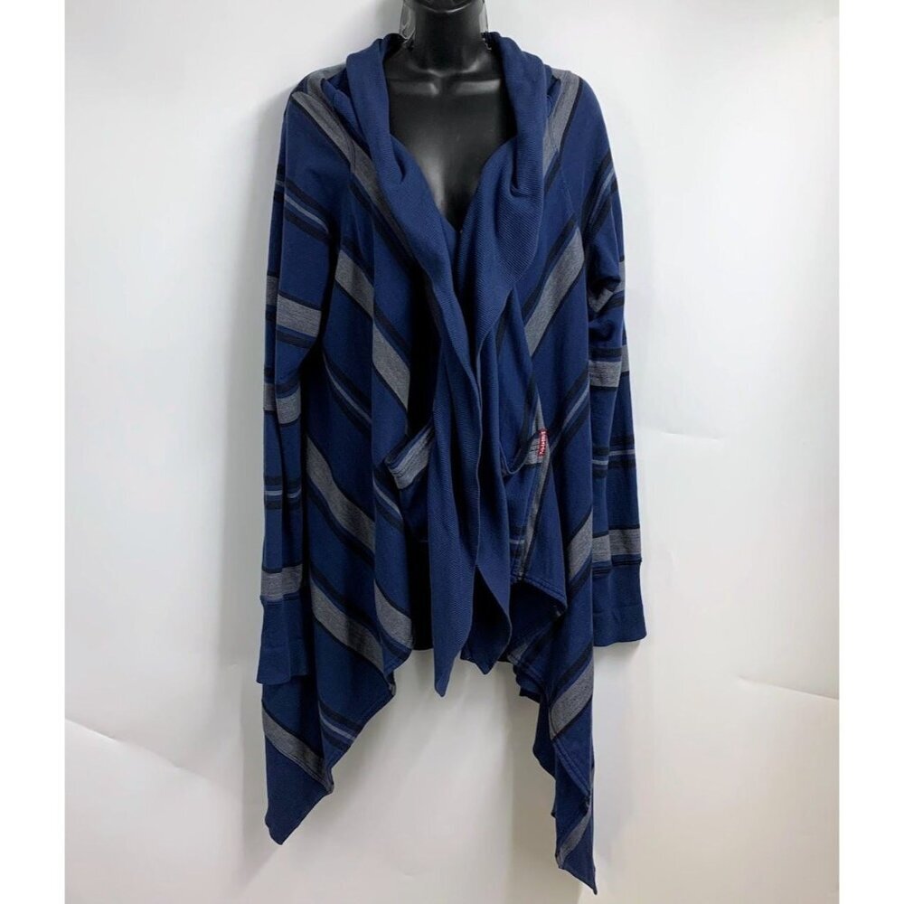 Hard Tail Forever Women's Shark‎ Hem Cotton Button Striped Cardigan Size L